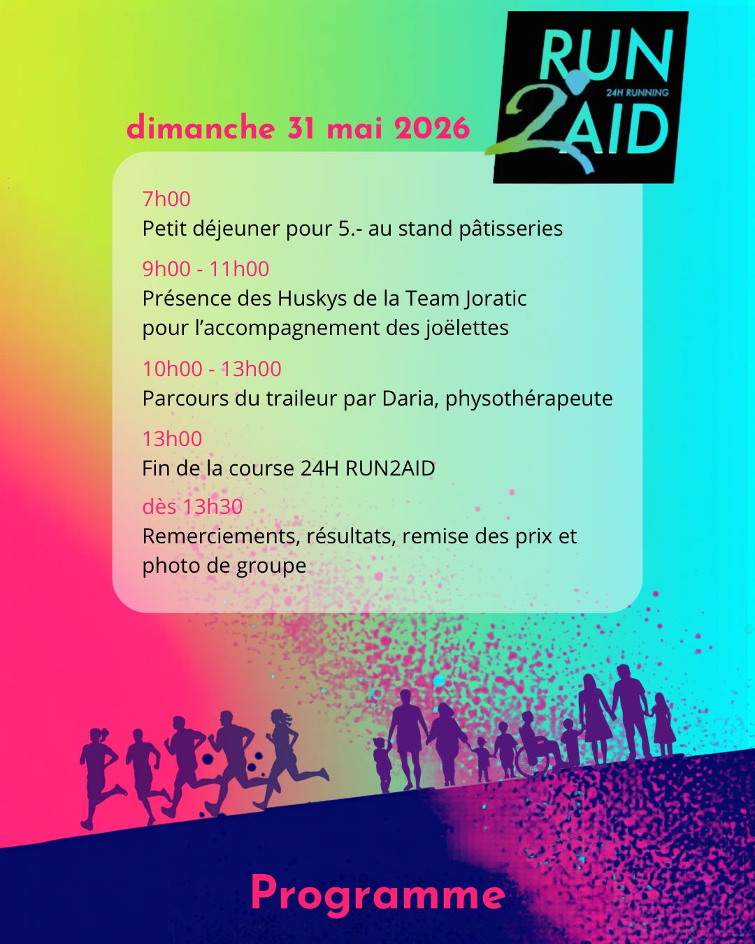 Programme Run2aid 2026 dimanche