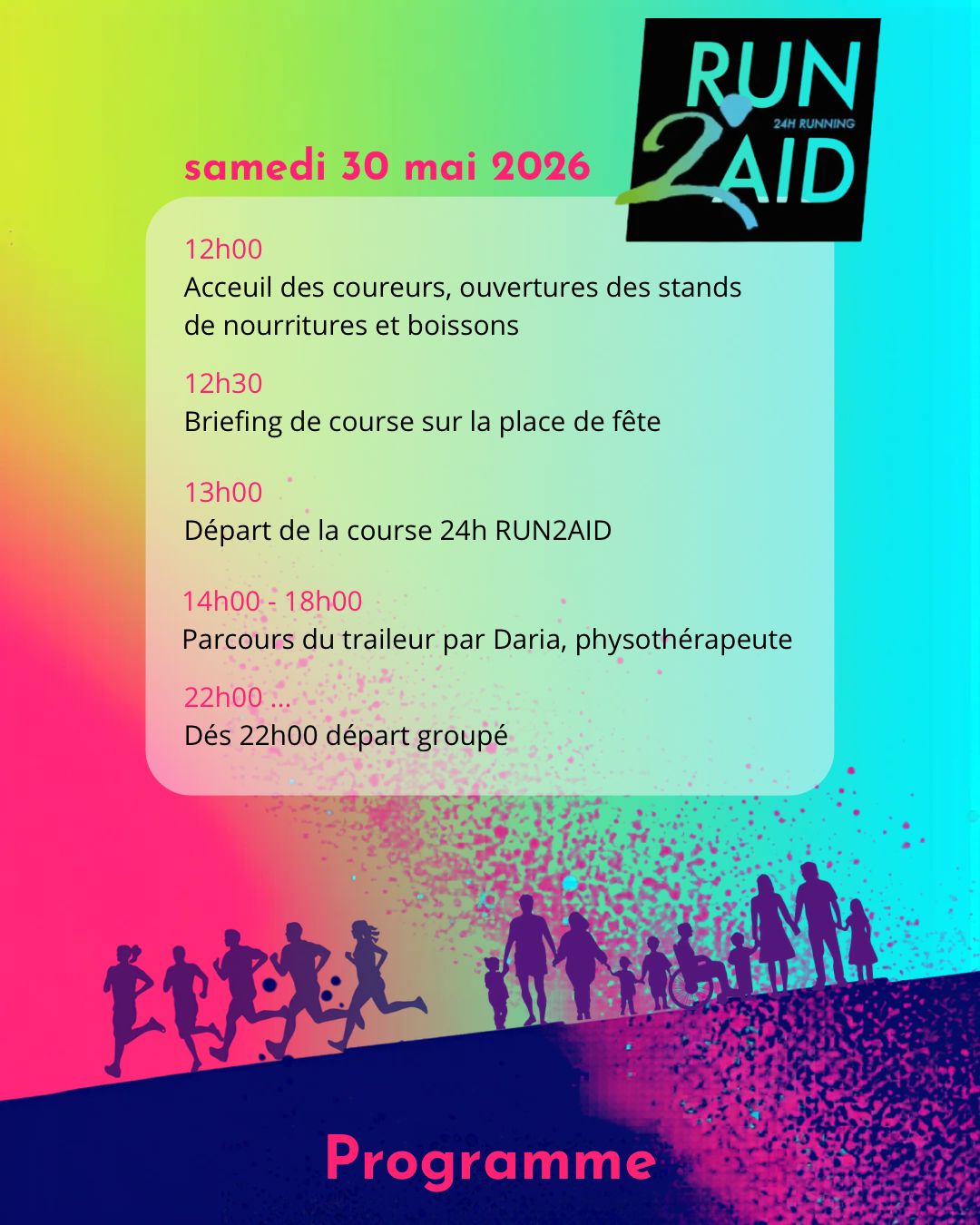 Programme Run2aid 2026 samedi